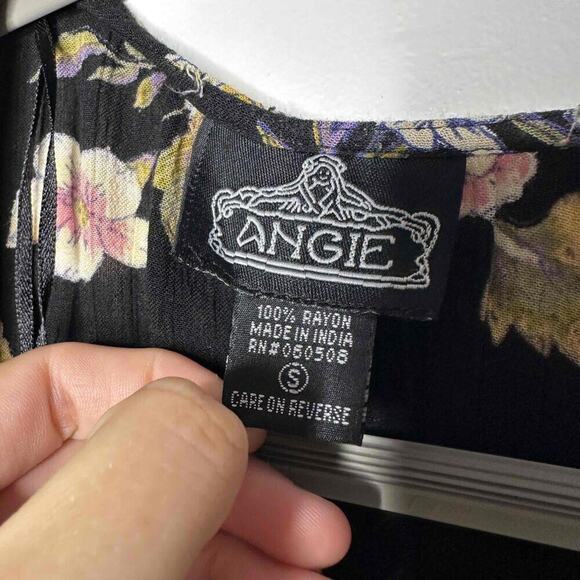 Angie Womens Black Floral Pattern Open Front Flowy Oversized Rayon Kimono Small - Picture 6 of 7